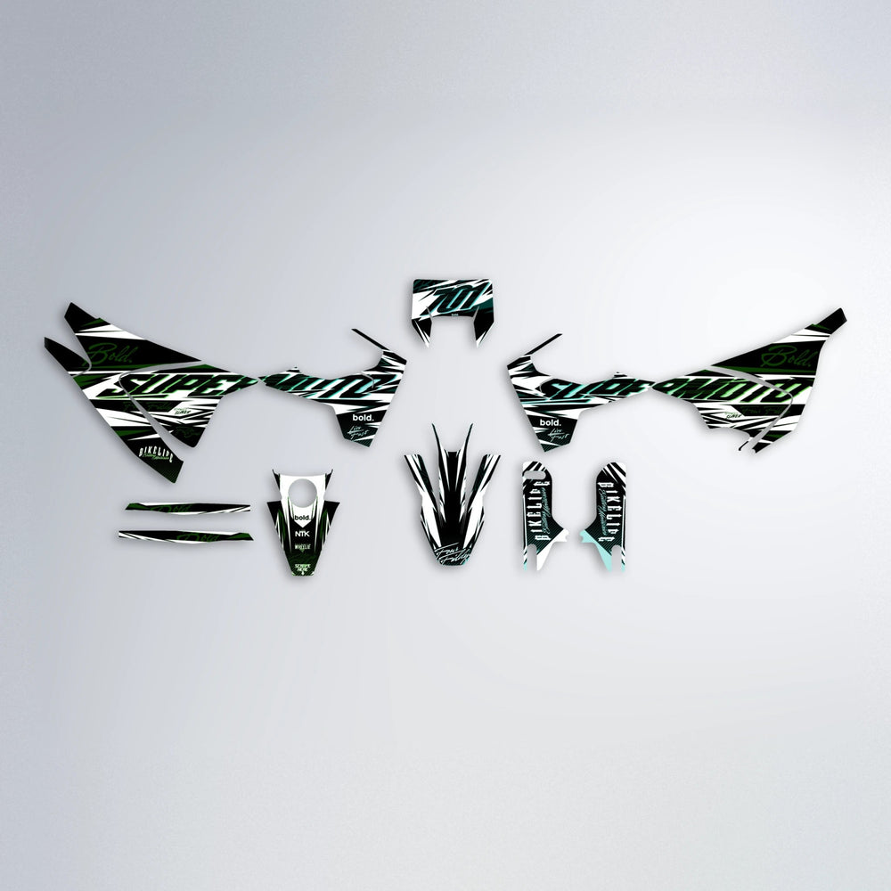 PHANTOM Husqvarna 701 graphics kit parts layout in Cyan & Green