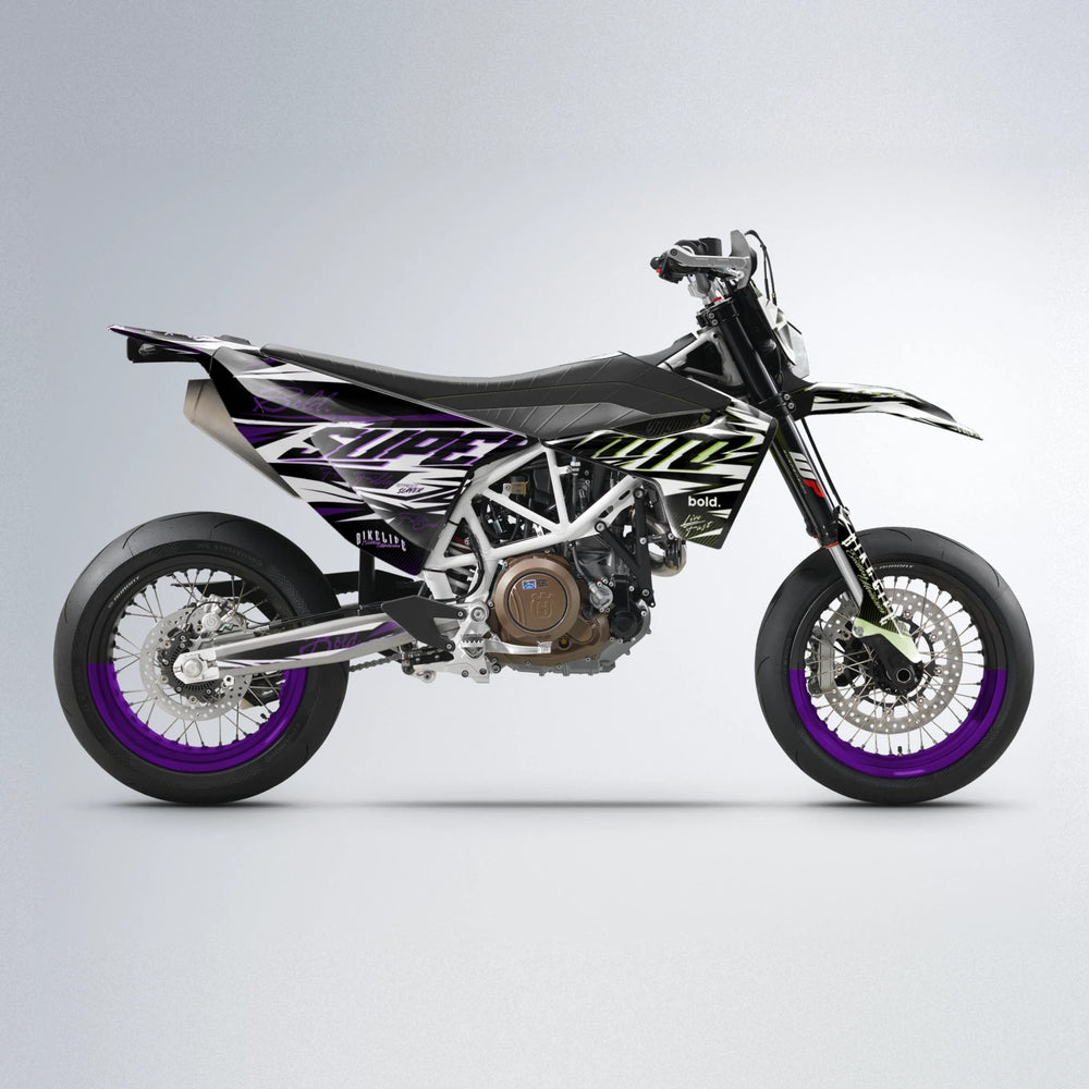PHANTOM Husqvarna 701 supermoto graphics kit in Purple & Yellow