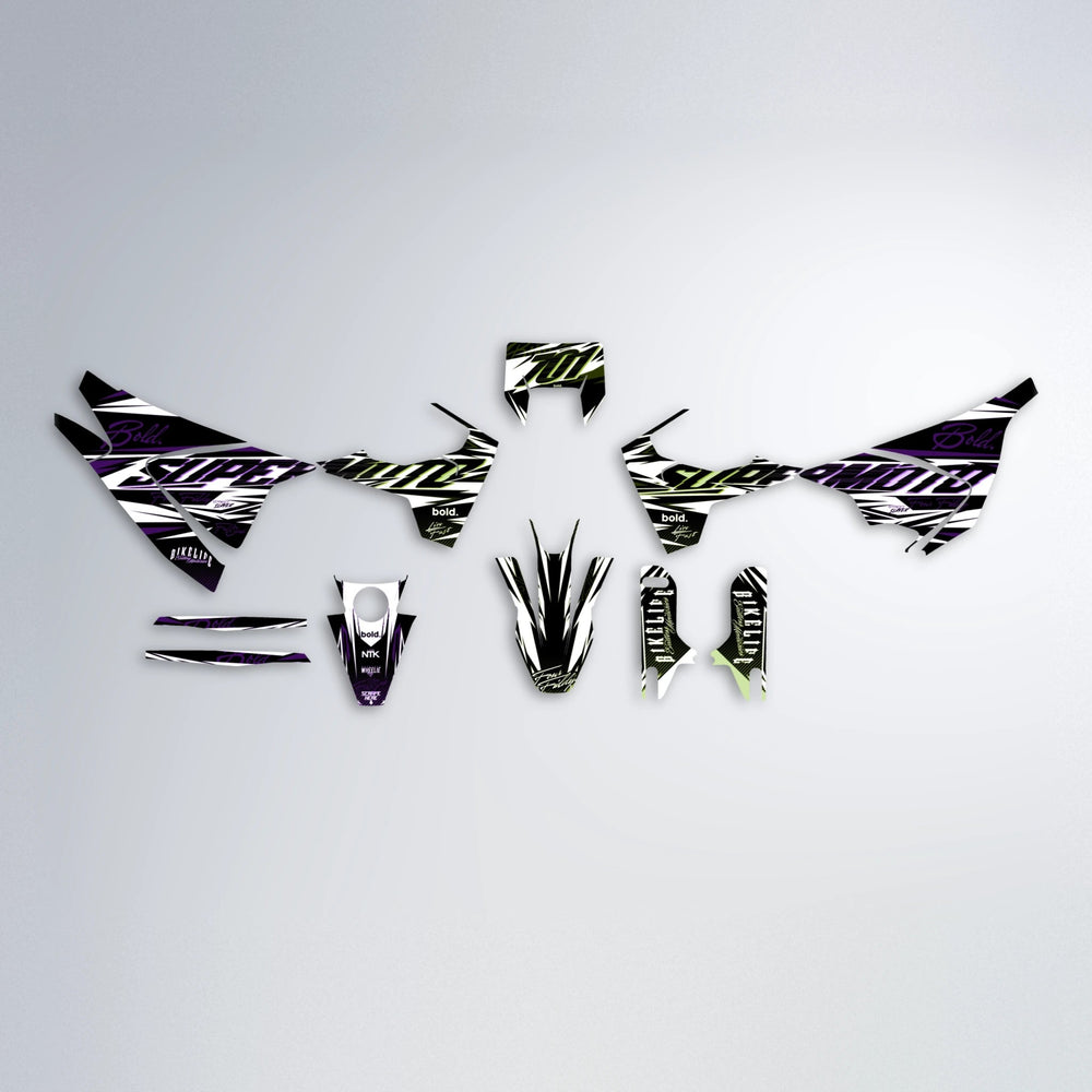 PHANTOM Husqvarna 701 graphics kit parts layout in Purple & Yellow