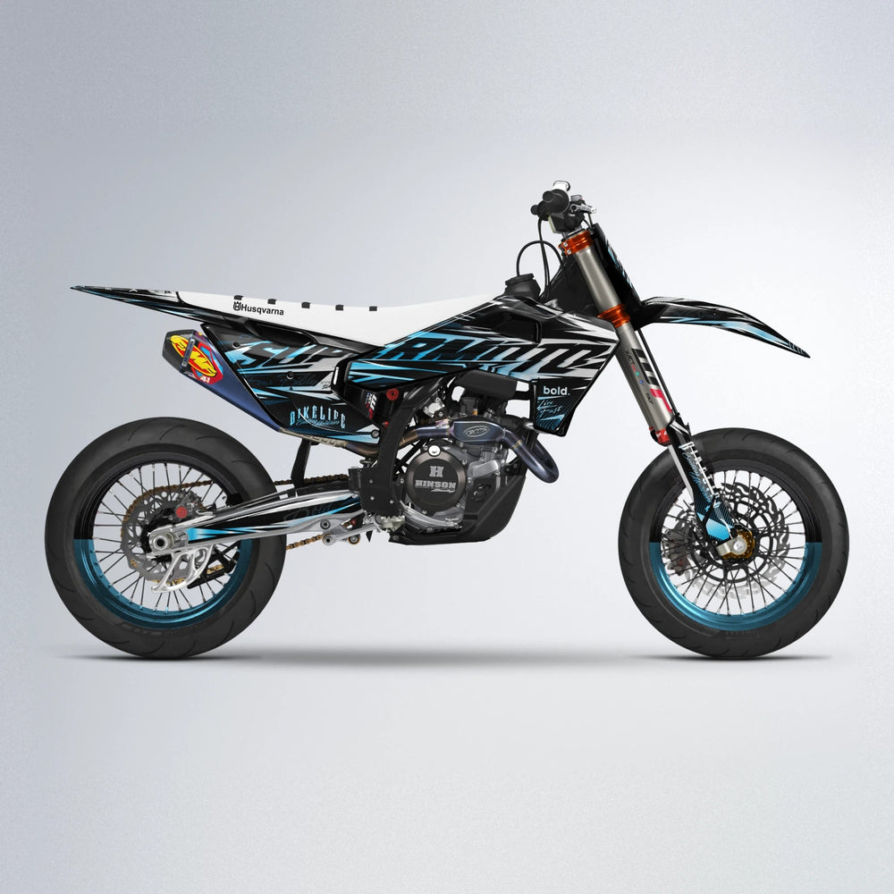 PHANTOM Husqvarna FE/TE supermoto graphics kit in Light Blue & White