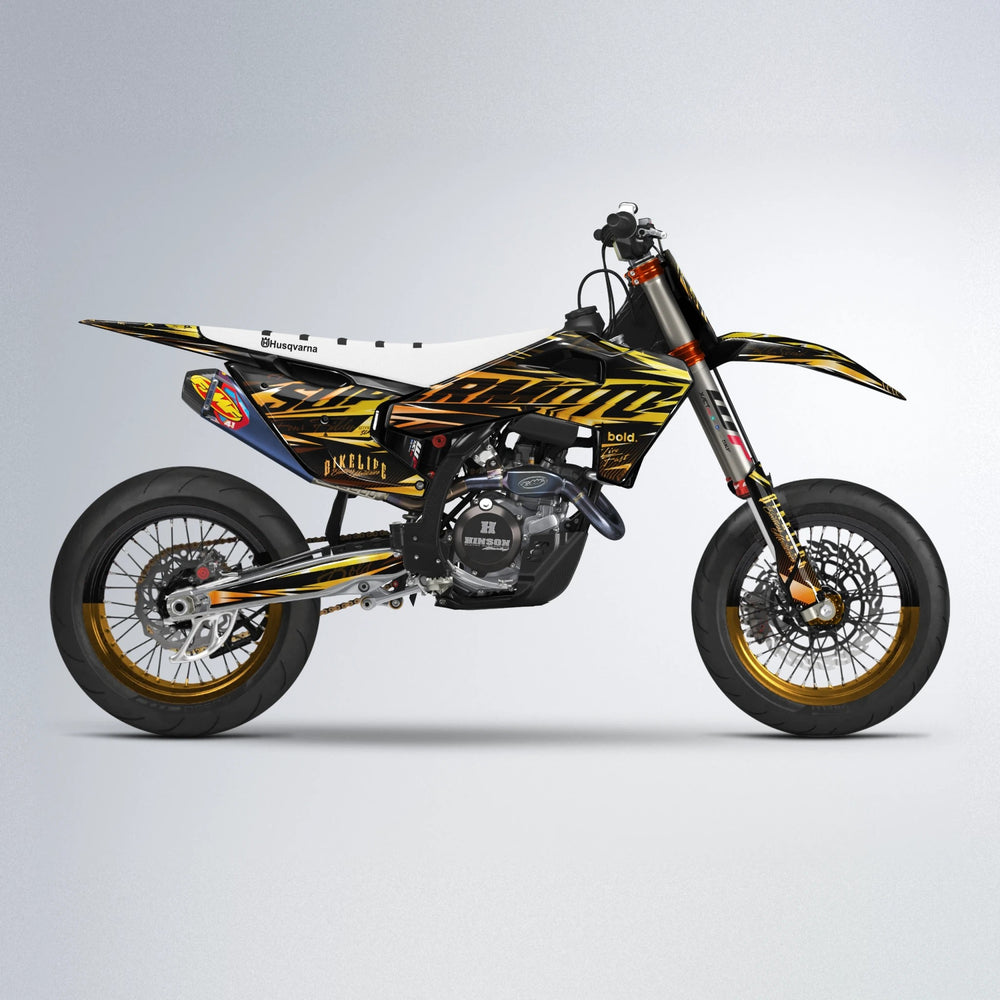PHANTOM Husqvarna FE/TE supermoto graphics kit in Orange & Yellow