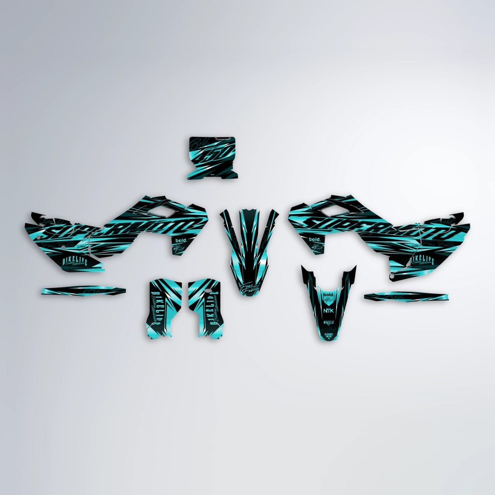 PHANTOM Husqvarna FE/TE graphics kit parts layout in Teal