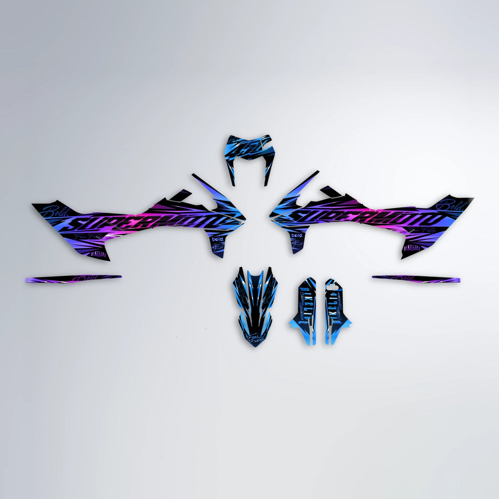 PHANTOM KTM SMC 690 graphics kit parts layout in Blue Purple Fade
