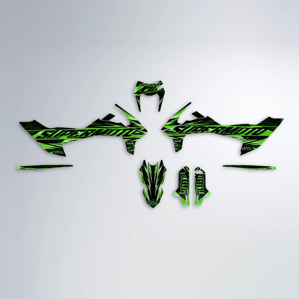 PHANTOM KTM SMC 690 graphics kit parts layout in Green