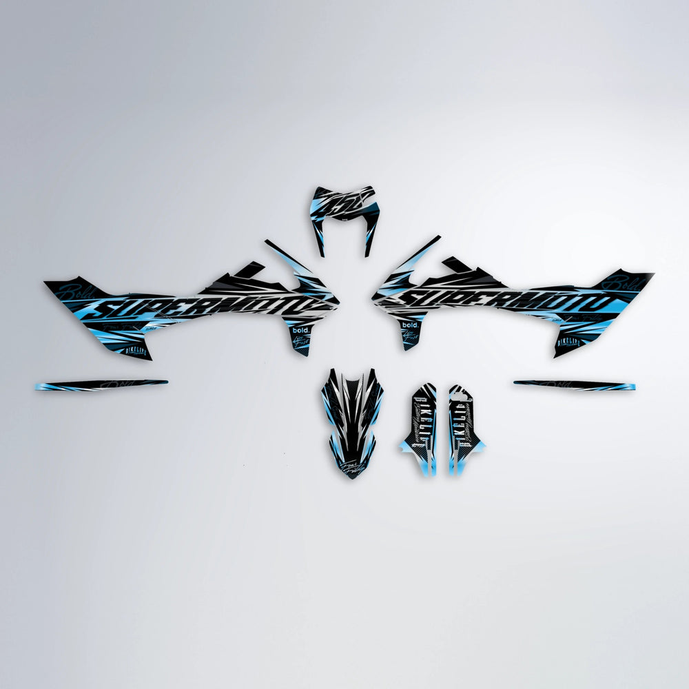 PHANTOM KTM SMC 690 graphics kit parts layout in Light Blue & White