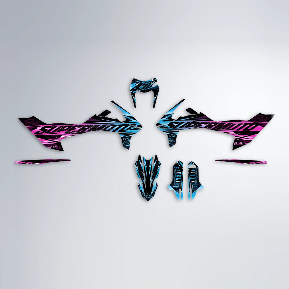 PHANTOM KTM SMC 690 graphics kit parts layout in Pink & Light Blue