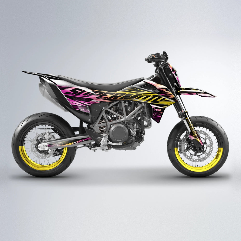 PHANTOM KTM SMC 690 supermoto graphics kit in Pink & Yellow