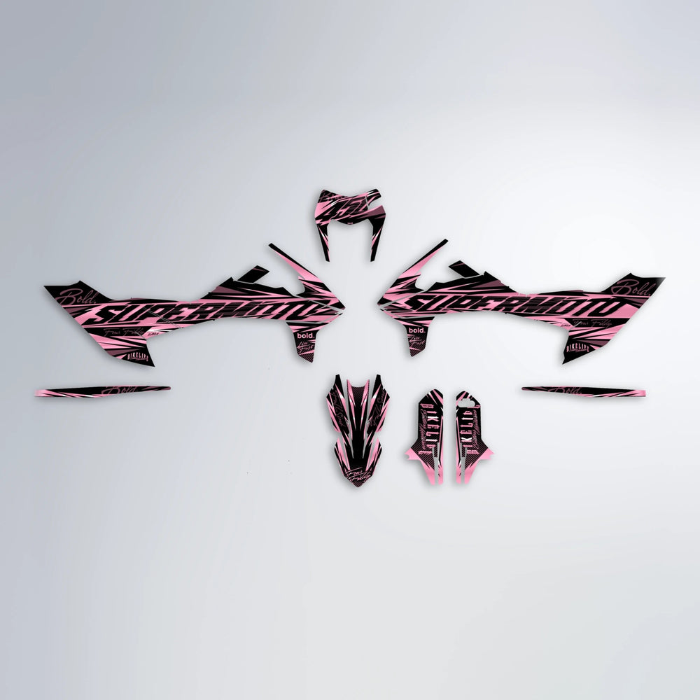 PHANTOM KTM SMC 690 graphics kit parts layout in Sakura Pink
