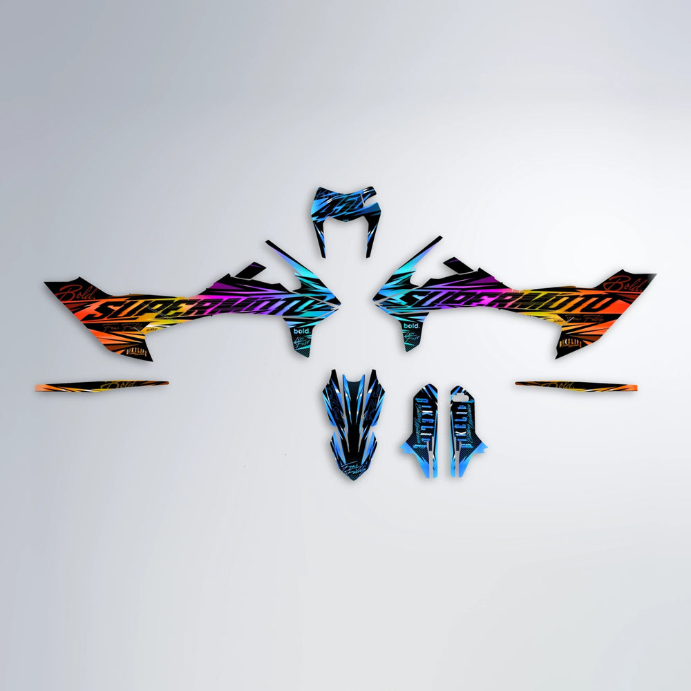 PHANTOM KTM SMC 690 graphics kit parts layout in Sunset Fade