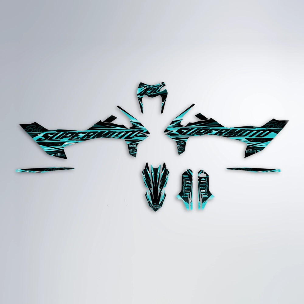 PHANTOM KTM SMC 690 graphics kit parts layout in Teal