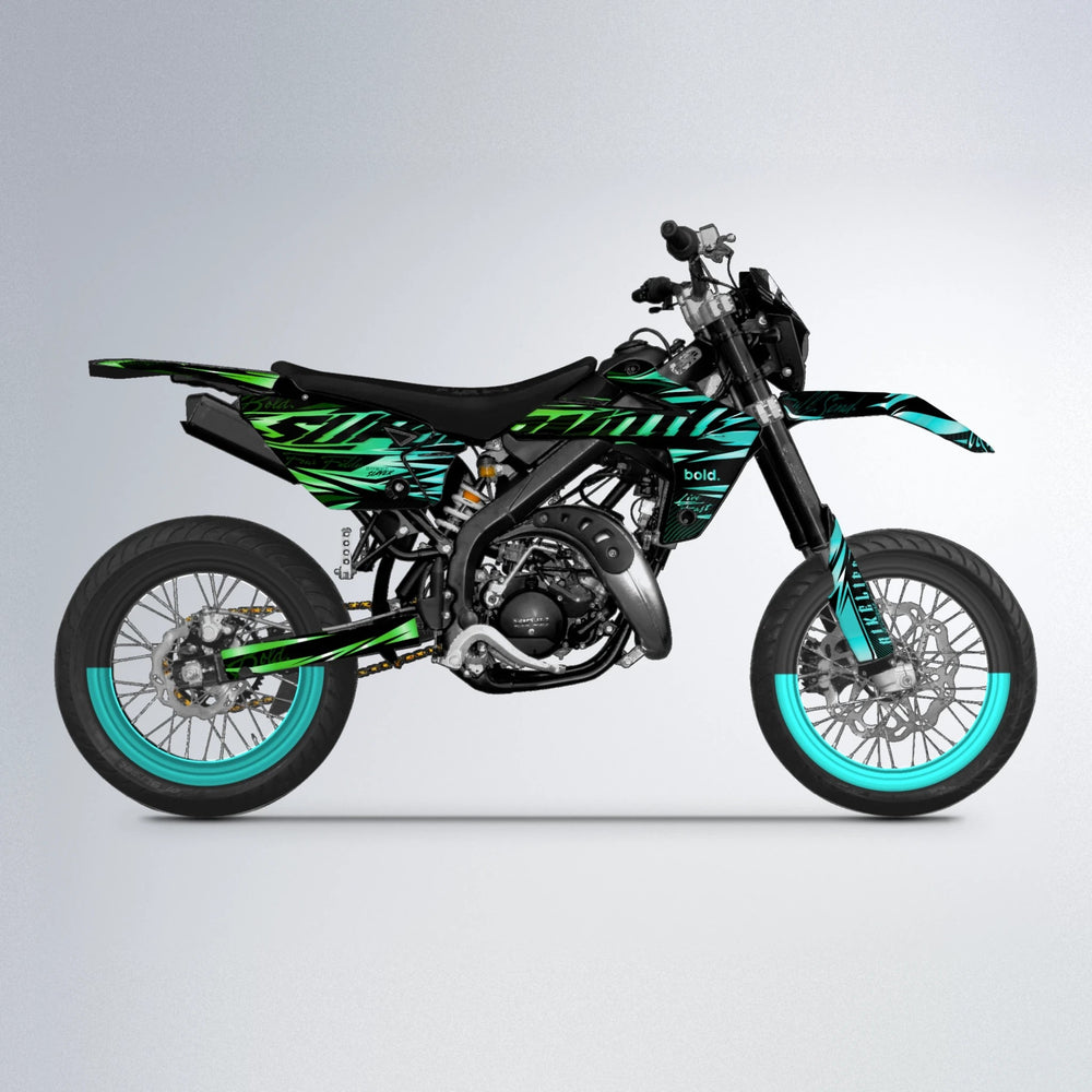PHANTOM Rieju MRT supermoto graphics kit in Cyan & Green