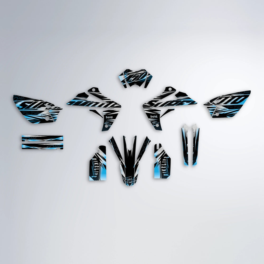 PHANTOM Rieju MRT graphics kit parts layout in Light Blue & White