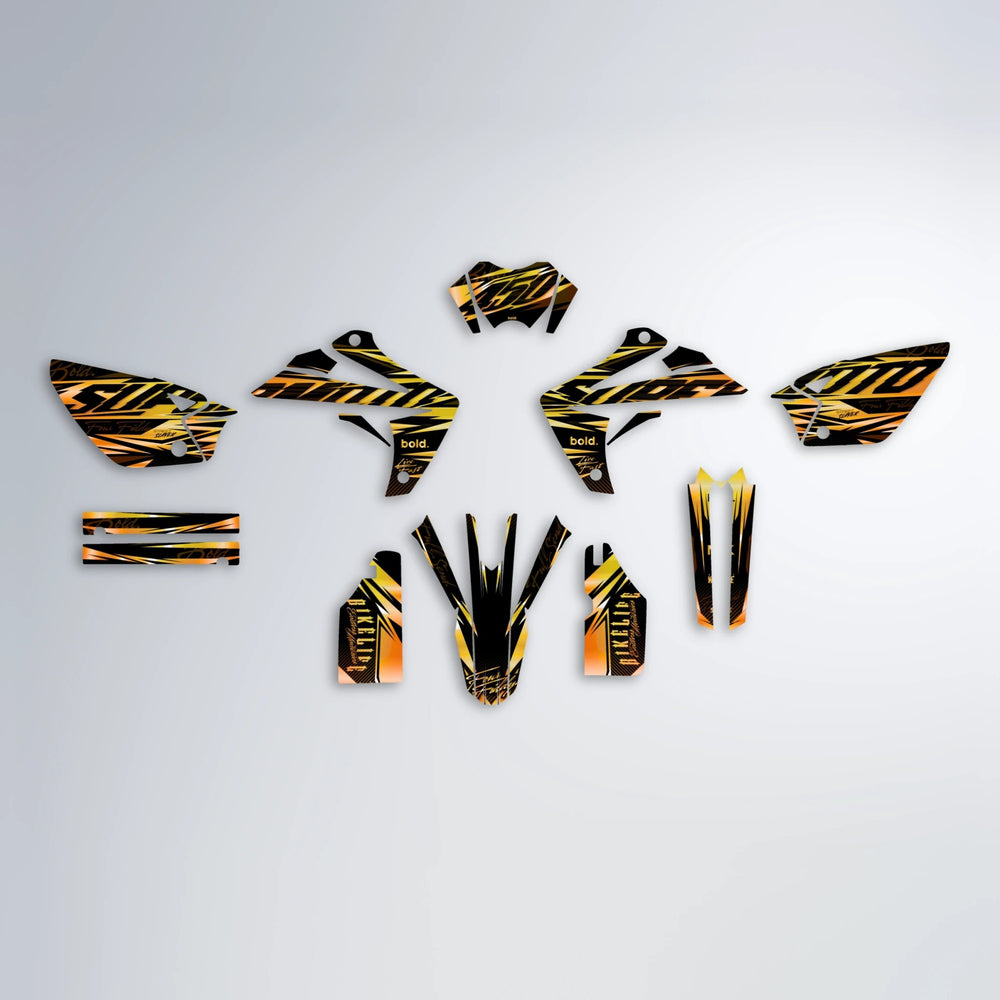 PHANTOM Rieju MRT graphics kit parts layout in Orange & Yellow
