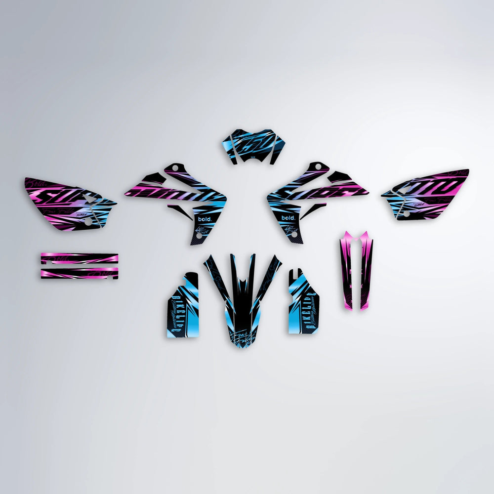 PHANTOM Rieju MRT graphics kit parts layout in Pink & Light Blue