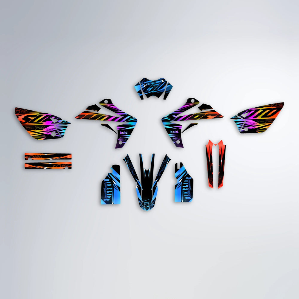 PHANTOM Rieju MRT graphics kit parts layout in Sunset Fade