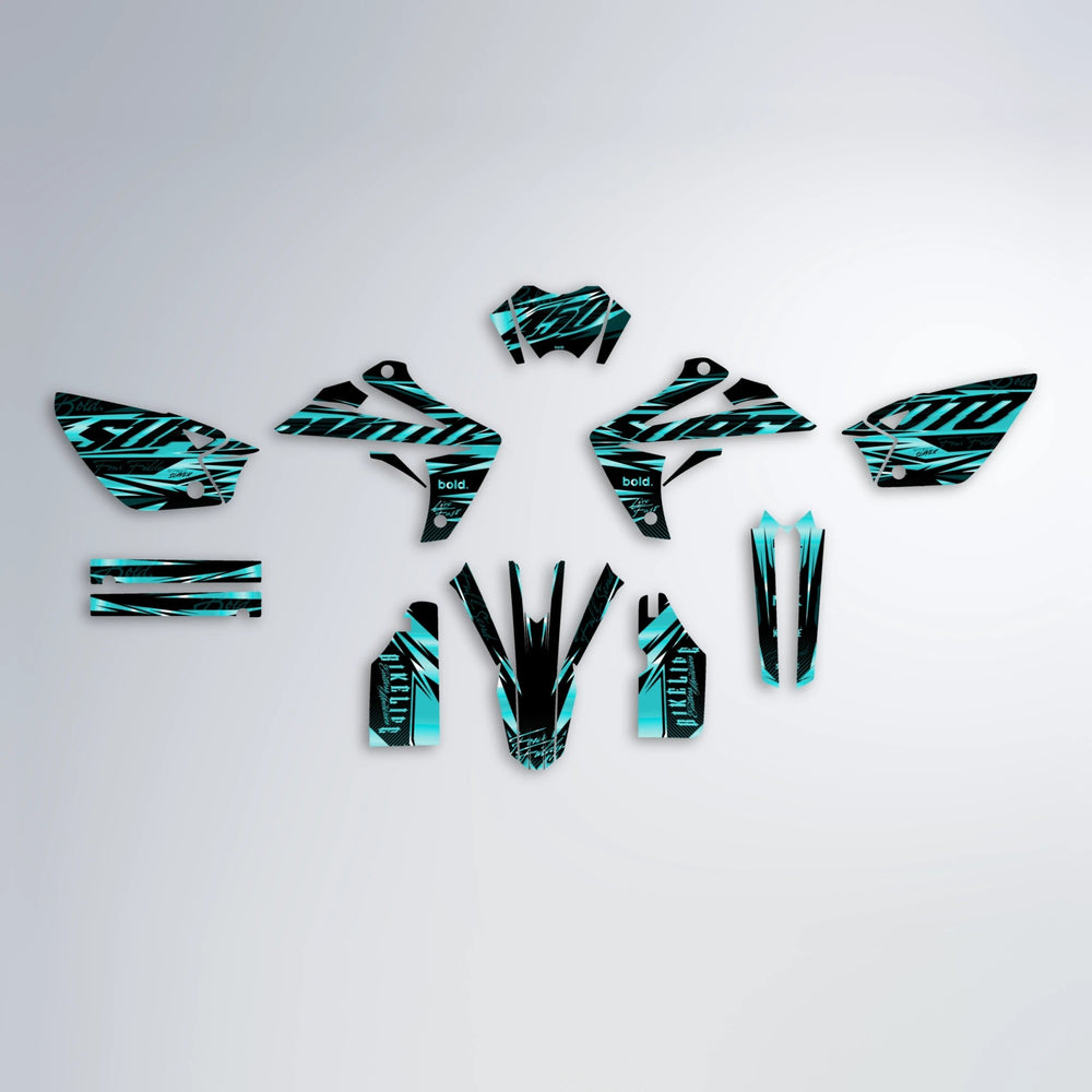 PHANTOM Rieju MRT graphics kit parts layout in Teal