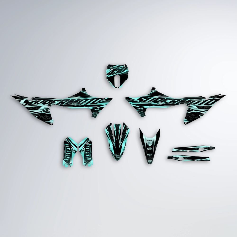 PHANTOM Stark Varg MX graphics kit parts layout in Mint