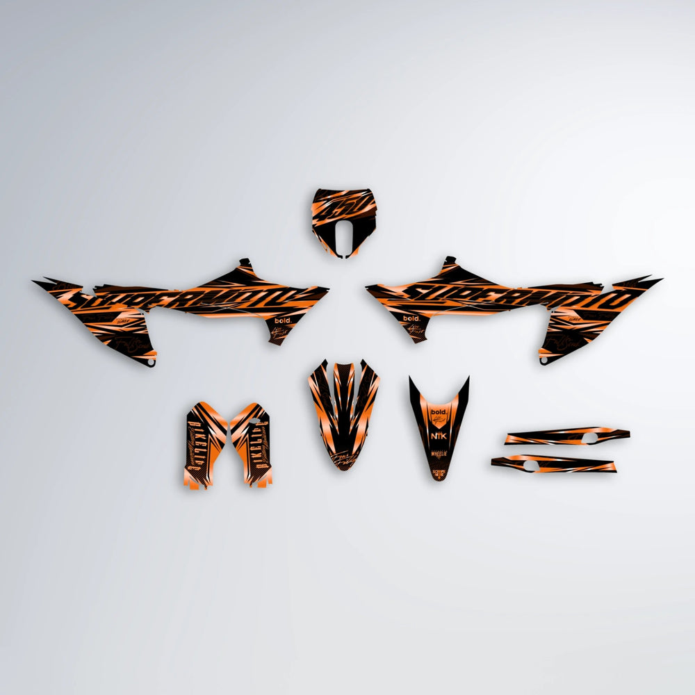 PHANTOM Stark Varg MX graphics kit parts layout in Orange