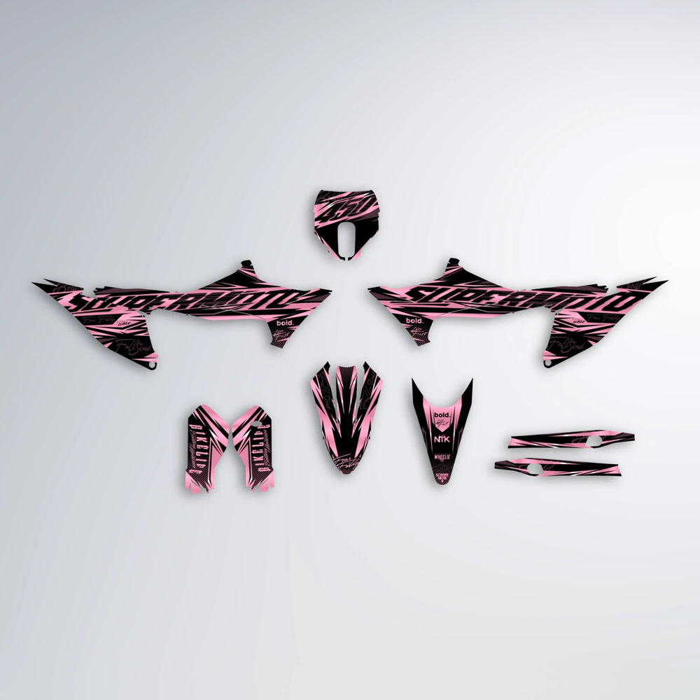 PHANTOM Stark Varg MX graphics kit parts layout in Sakura Pink