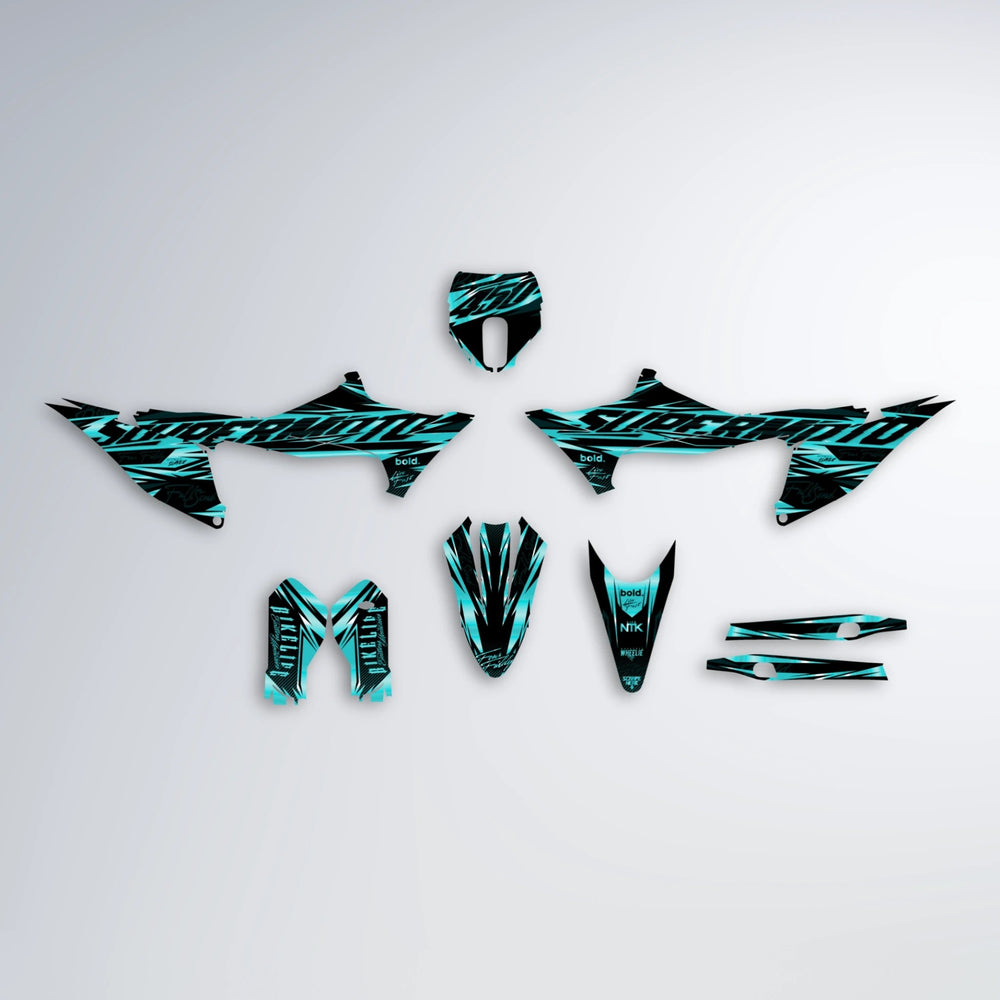 PHANTOM Stark Varg MX graphics kit parts layout in Teal