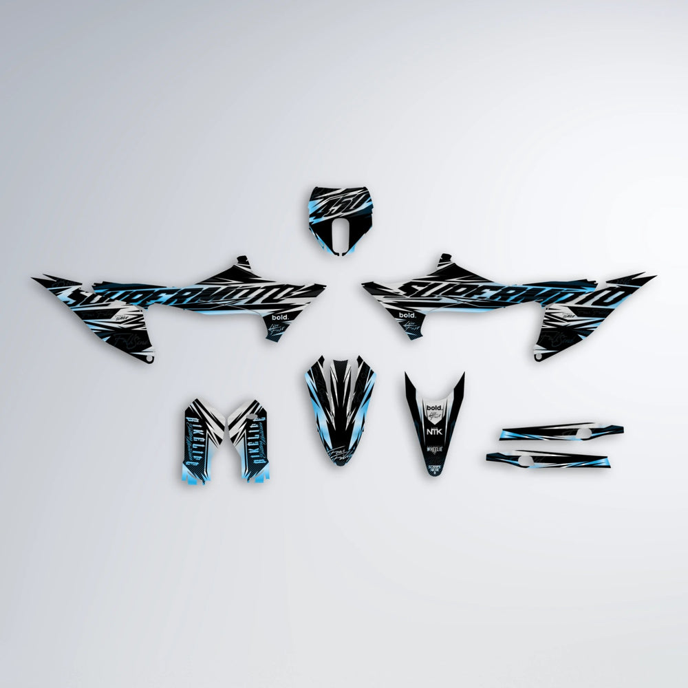 PHANTOM Stark Varg SM graphics kit parts layout in Light Blue & White