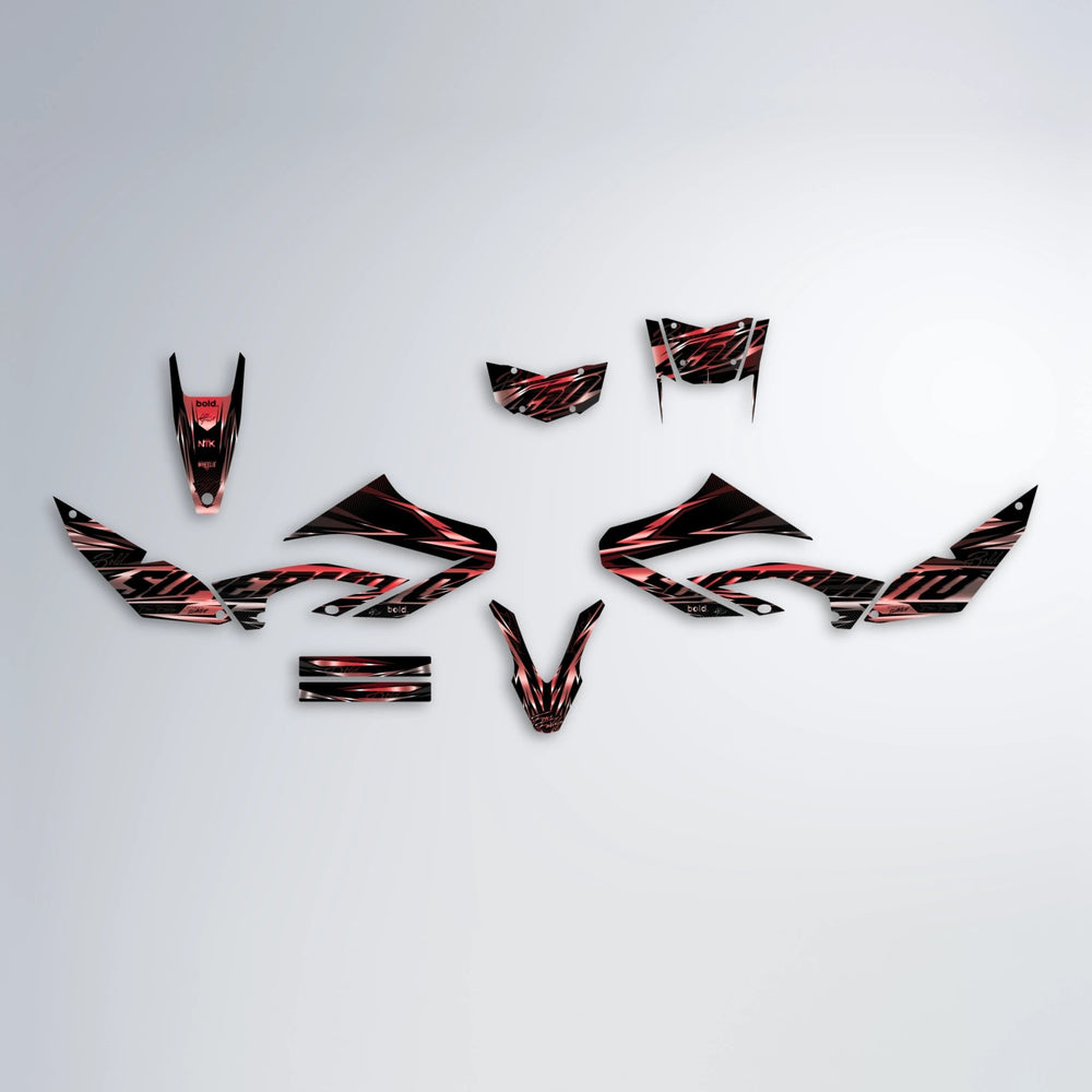 PHANTOM Yamaha WR 125X graphics kit parts layout in Black & Red