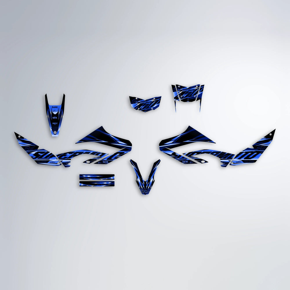 PHANTOM Yamaha WR 125X graphics kit parts layout in Blue