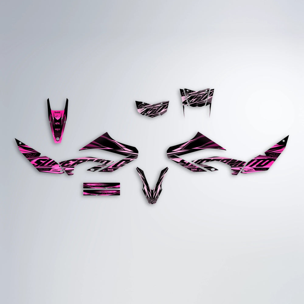 PHANTOM Yamaha WR 125X graphics kit parts layout in Flamingo