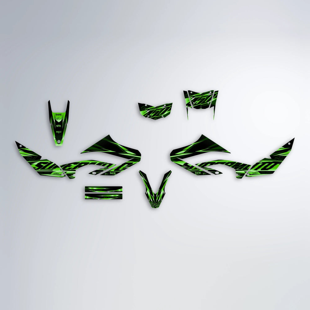 PHANTOM Yamaha WR 125X graphics kit parts layout in Green