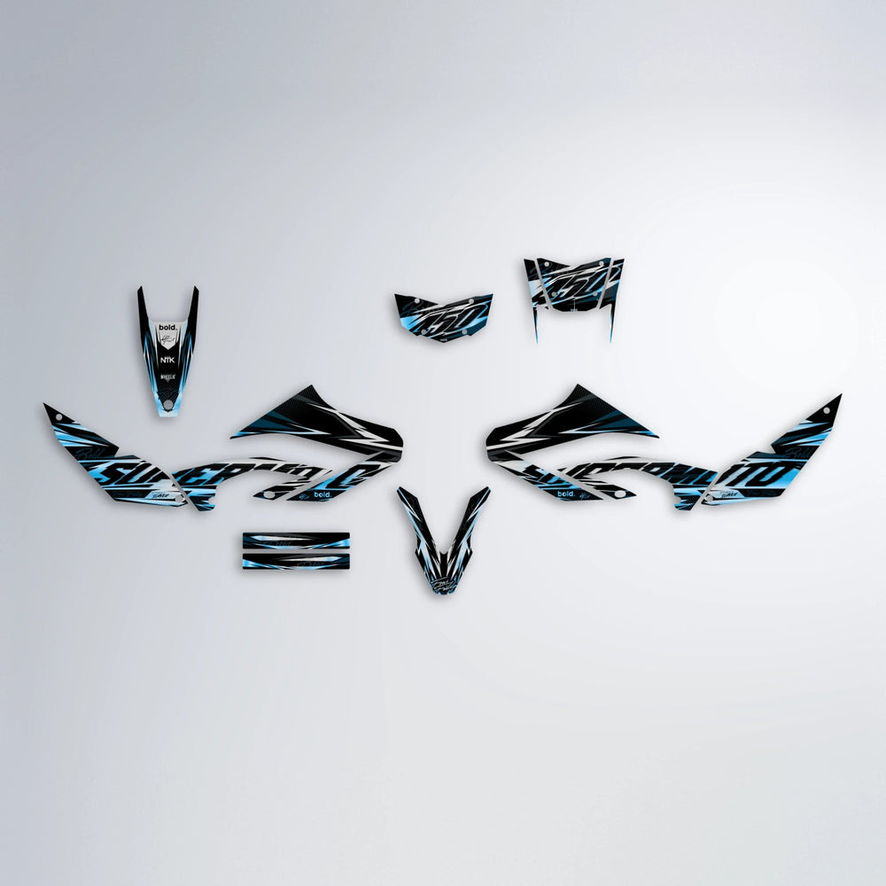 PHANTOM Yamaha WR 125X graphics kit parts layout in Light Blue & White