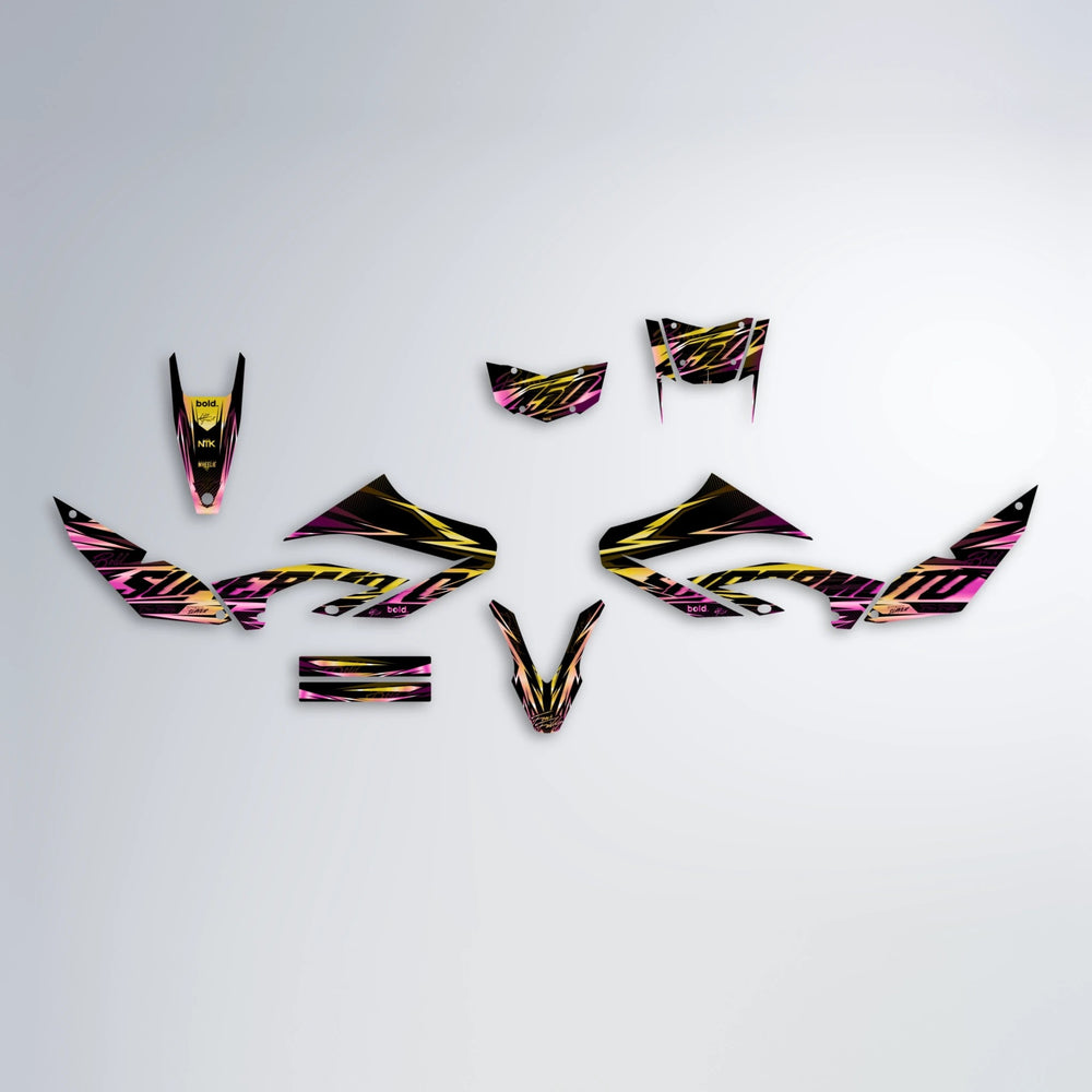 PHANTOM Yamaha WR 125X graphics kit parts layout in Pink & Yellow