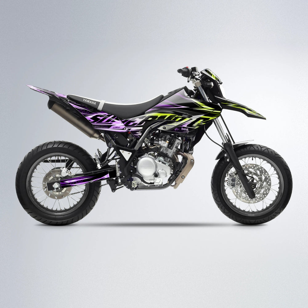 PHANTOM Yamaha WR 125X supermoto graphics kit in Purple & Yellow