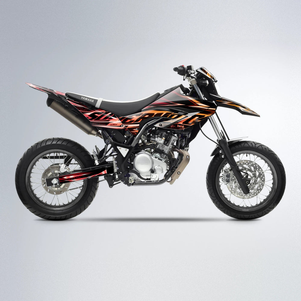 PHANTOM Yamaha WR 125X supermoto graphics kit in Red & Orange