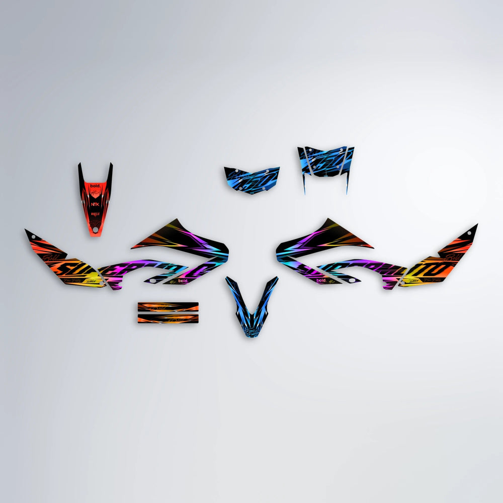PHANTOM Yamaha WR 125X graphics kit parts layout in Sunset Fade