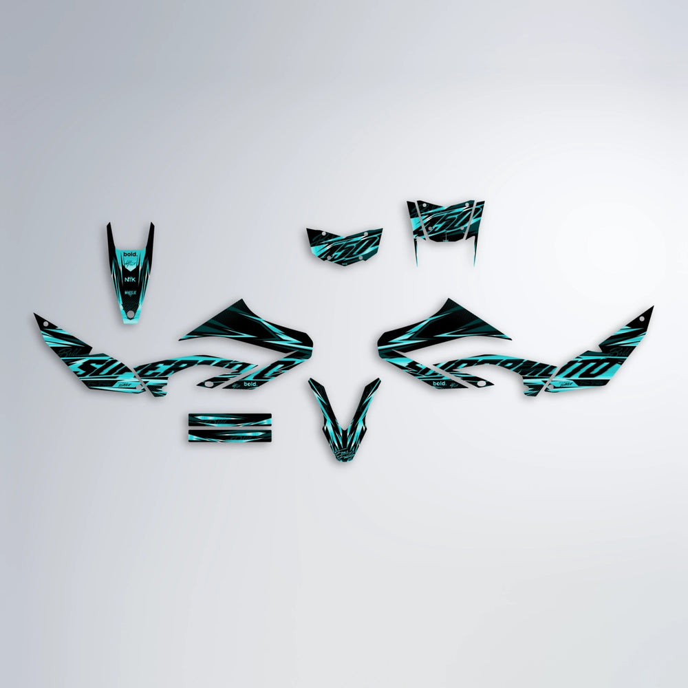 PHANTOM Yamaha WR 125X graphics kit parts layout in Teal