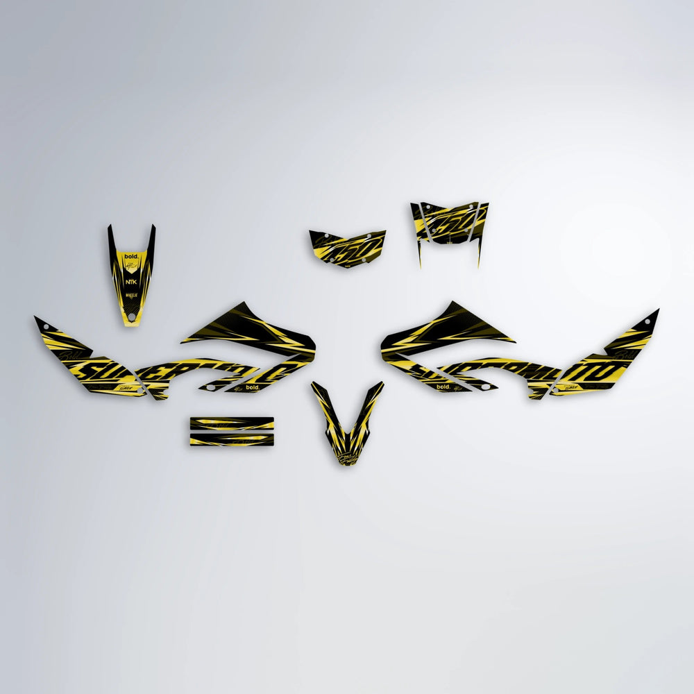 PHANTOM Yamaha WR 125X graphics kit parts layout in Yellow