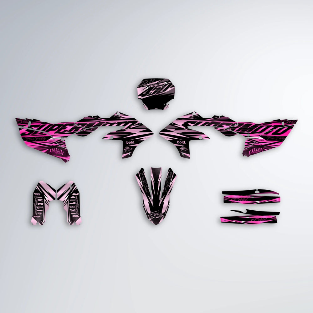 PHANTOM Yamaha YZF MX graphics kit parts layout in Flamingo