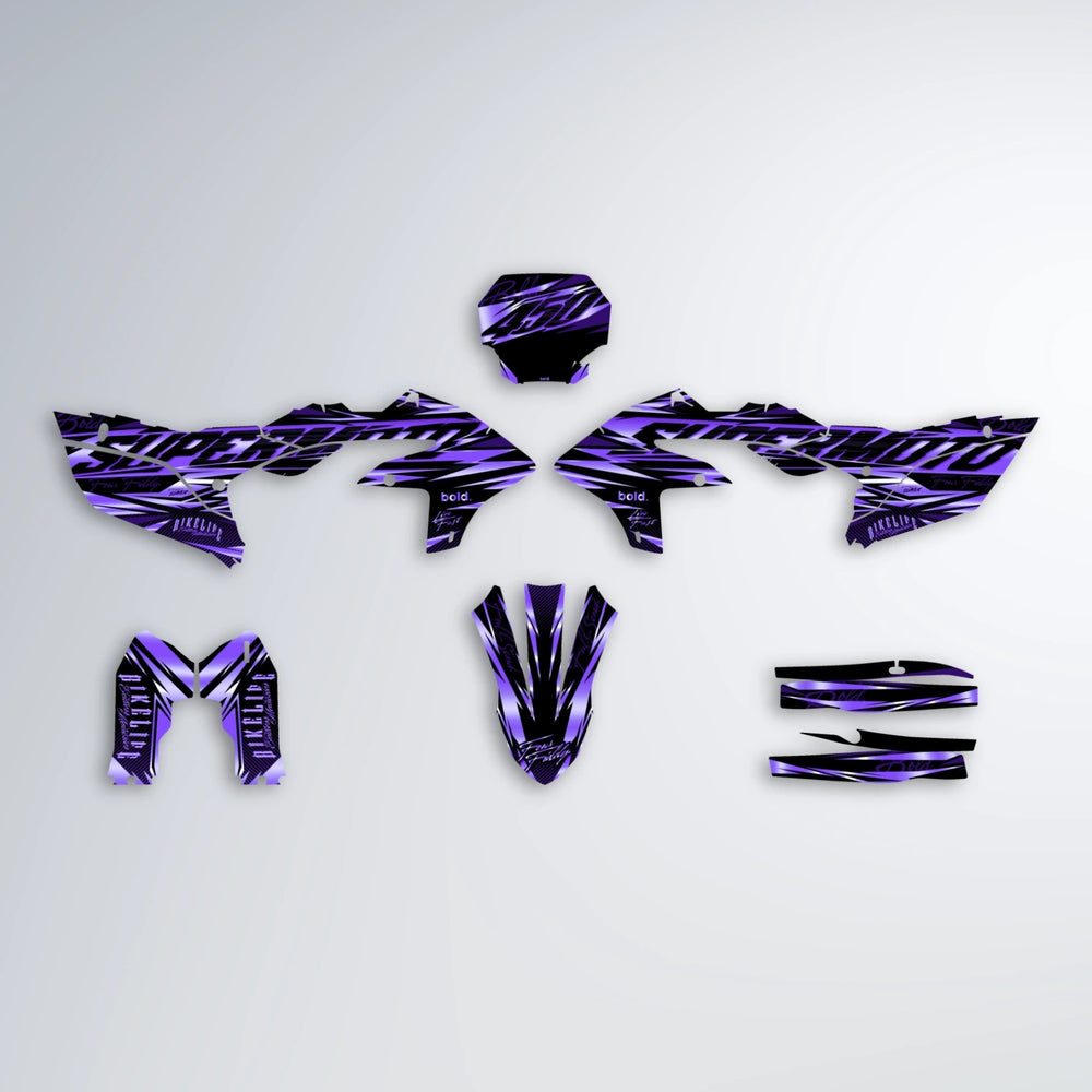 PHANTOM Yamaha YZF MX graphics kit parts layout in Purple