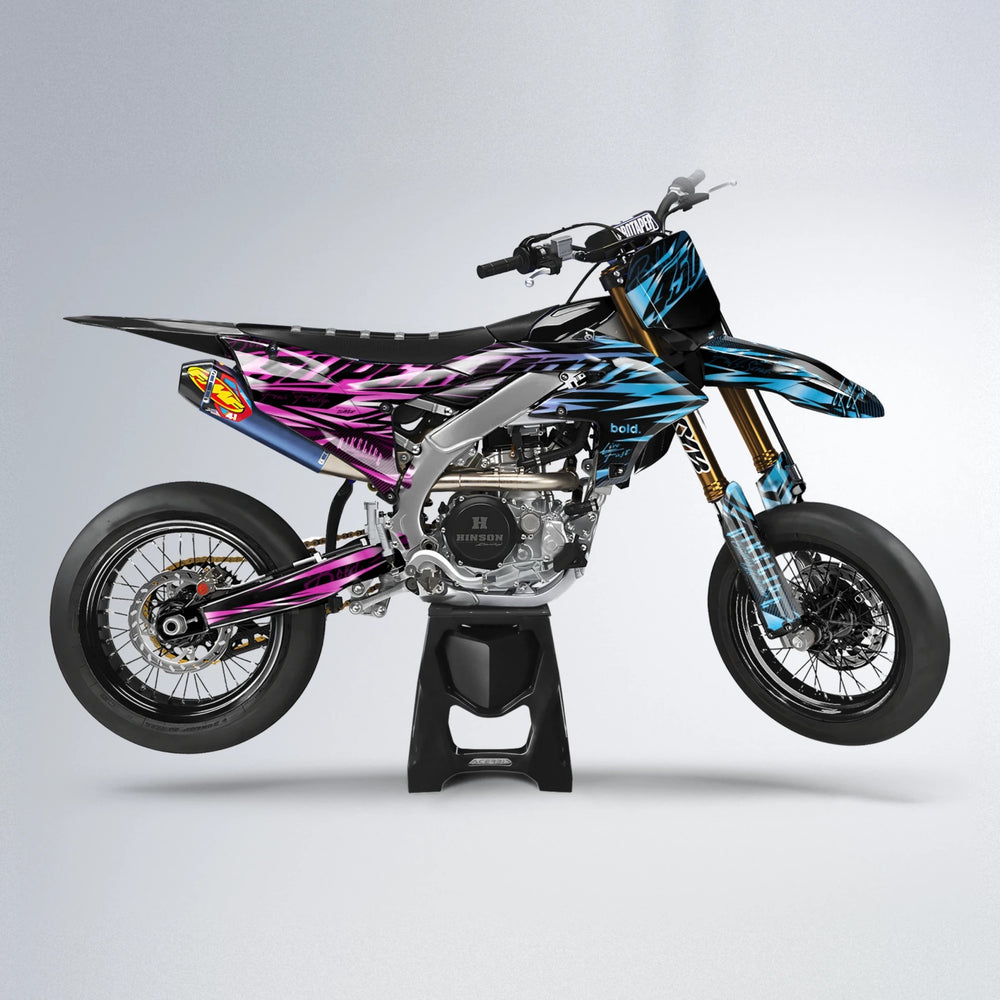 PHANTOM Yamaha YZF SM supermoto graphics kit in Pink & Light Blue
