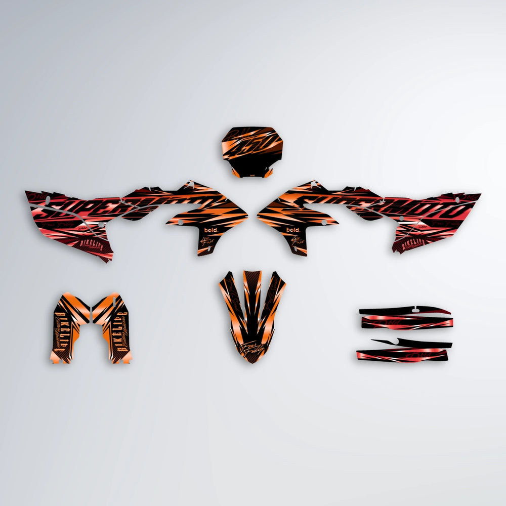 PHANTOM Yamaha YZF SM graphics kit parts layout in Red & Orange