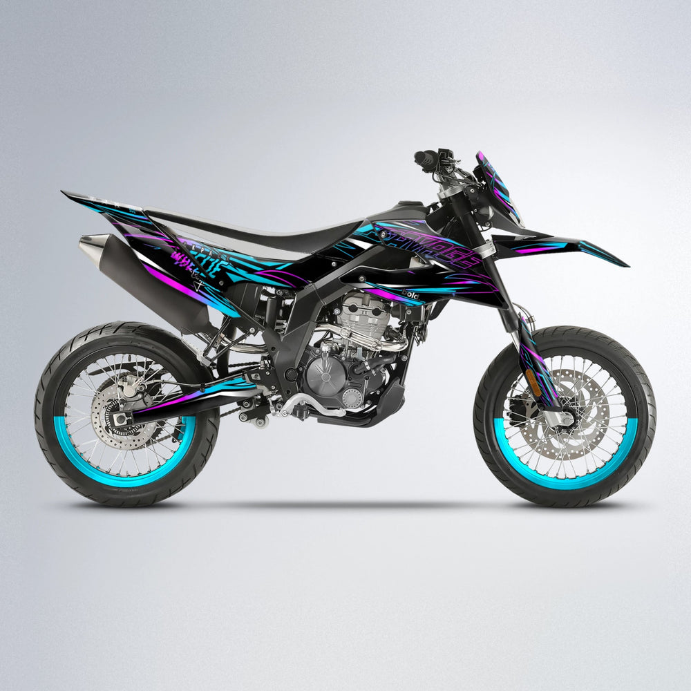 PRESENCE Aprilia SX 125 supermoto graphics kit in Blue & Pink