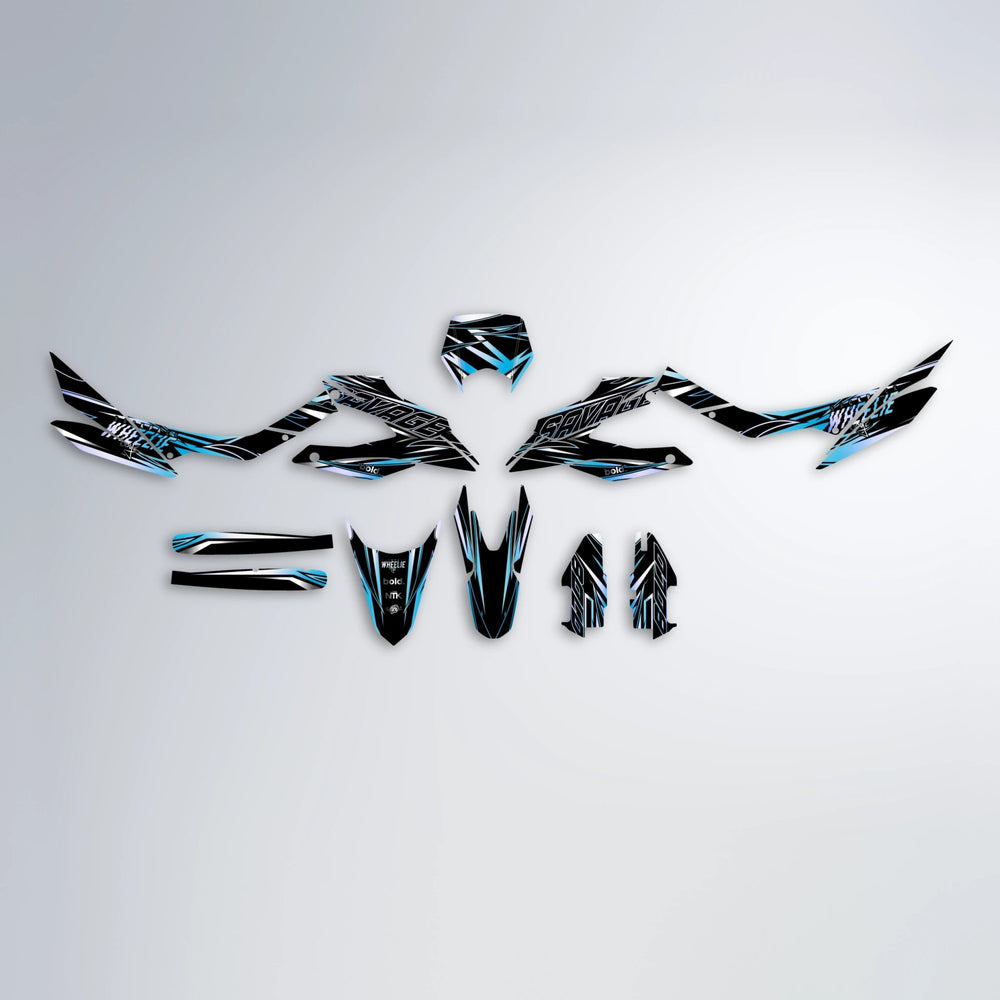 PRESENCE Aprilia SX 125 graphics kit parts layout in Light Blue & White