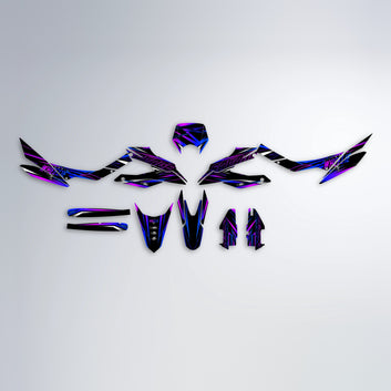 PRESENCE Aprilia SX 125 graphics kit parts layout in Purple & Blue