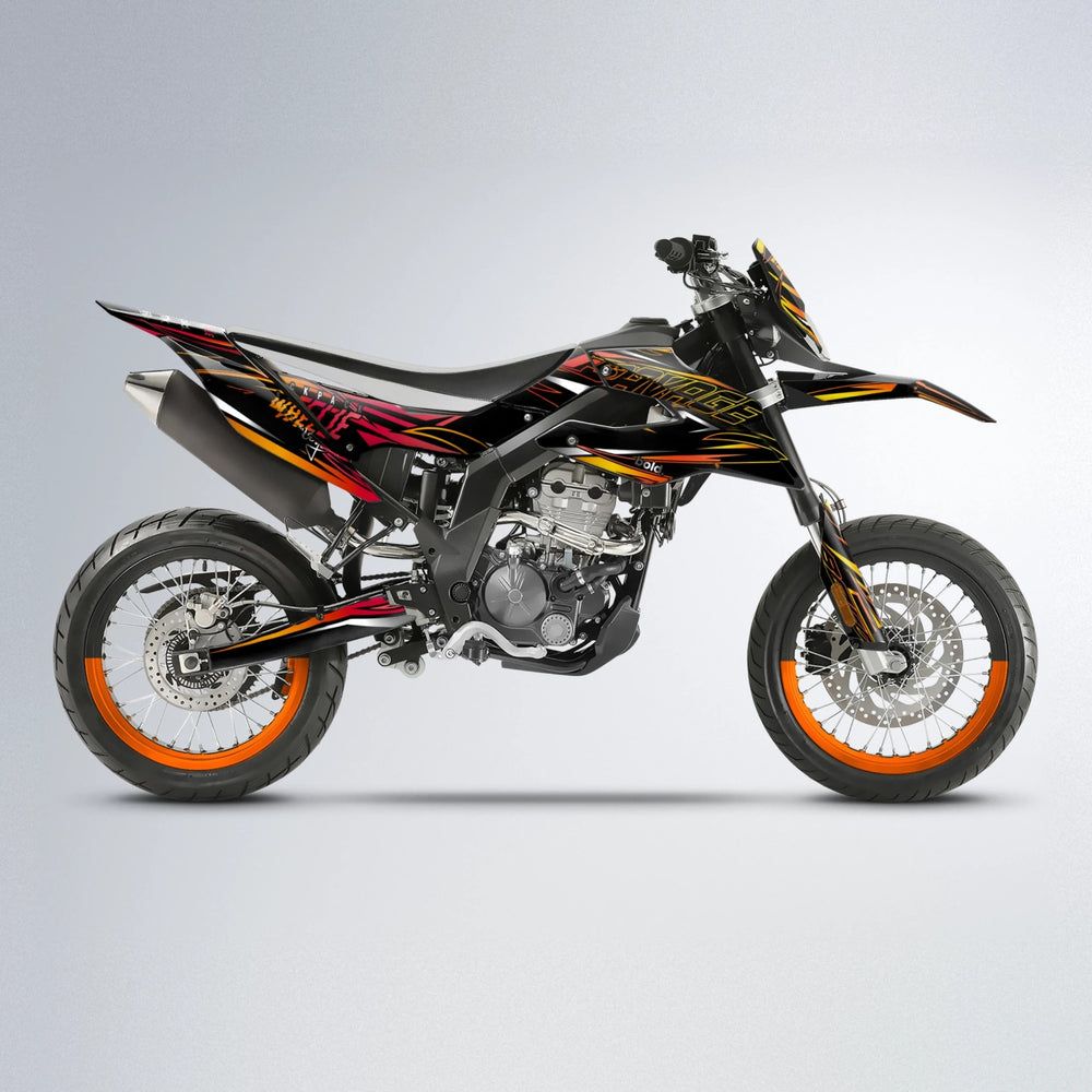 PRESENCE Aprilia SX 125 supermoto graphics kit in Red & Orange