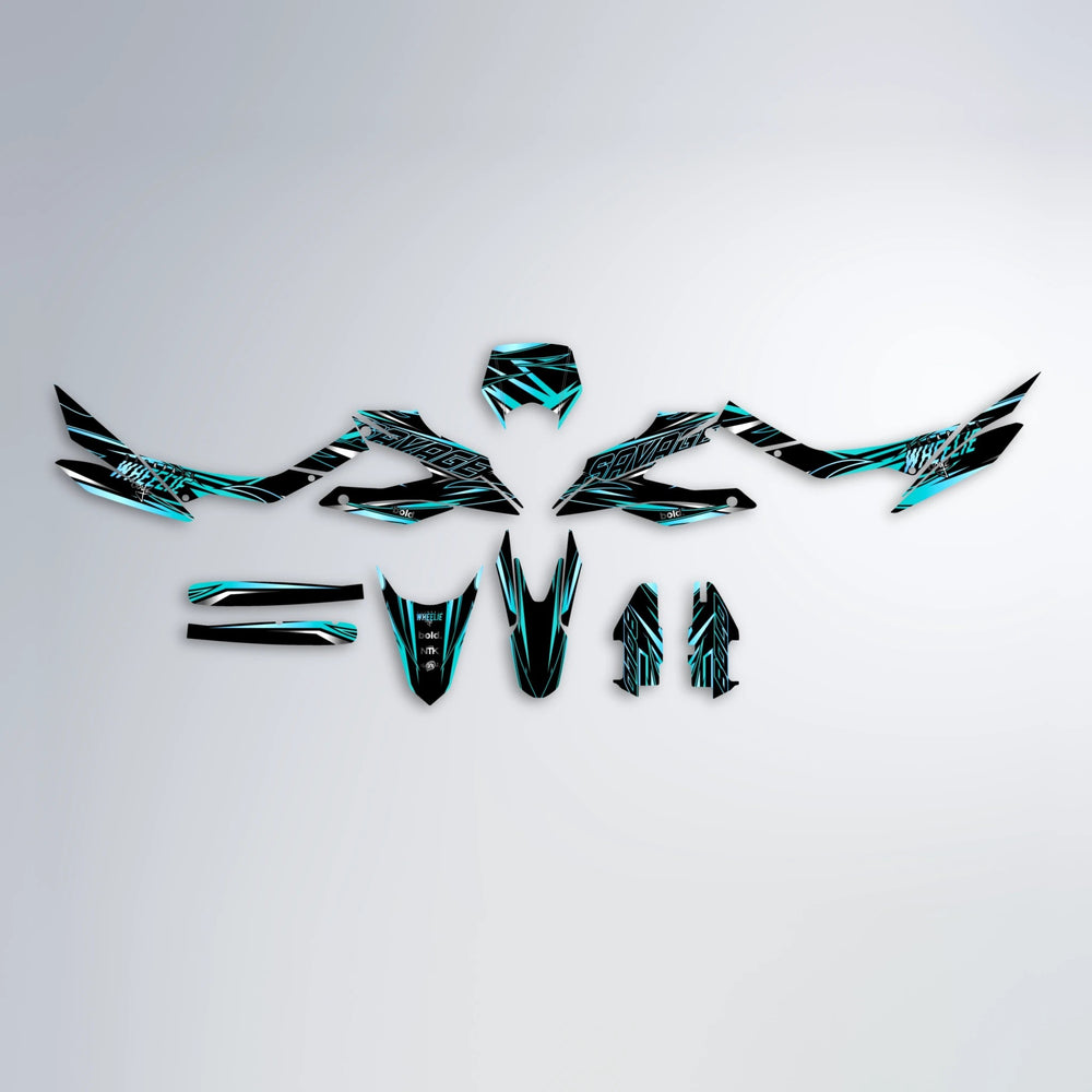 PRESENCE Aprilia SX 125 graphics kit parts layout in Teal