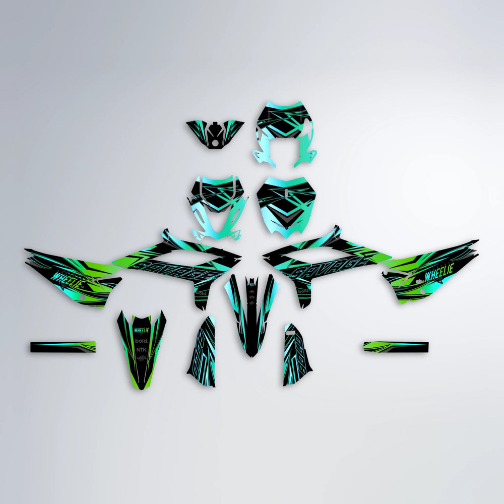 PRESENCE Beta graphics kit parts layout in Cyan & Green