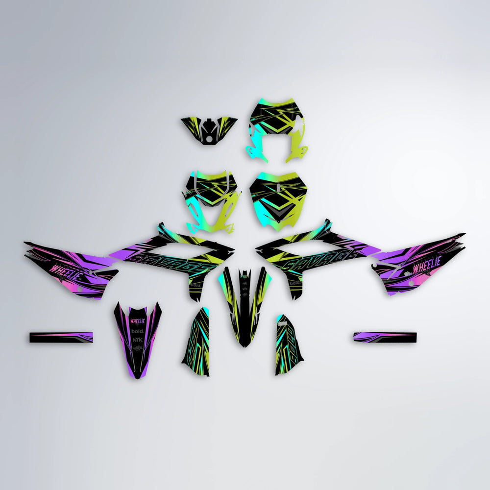 PRESENCE Beta graphics kit parts layout in Purple & Yellow