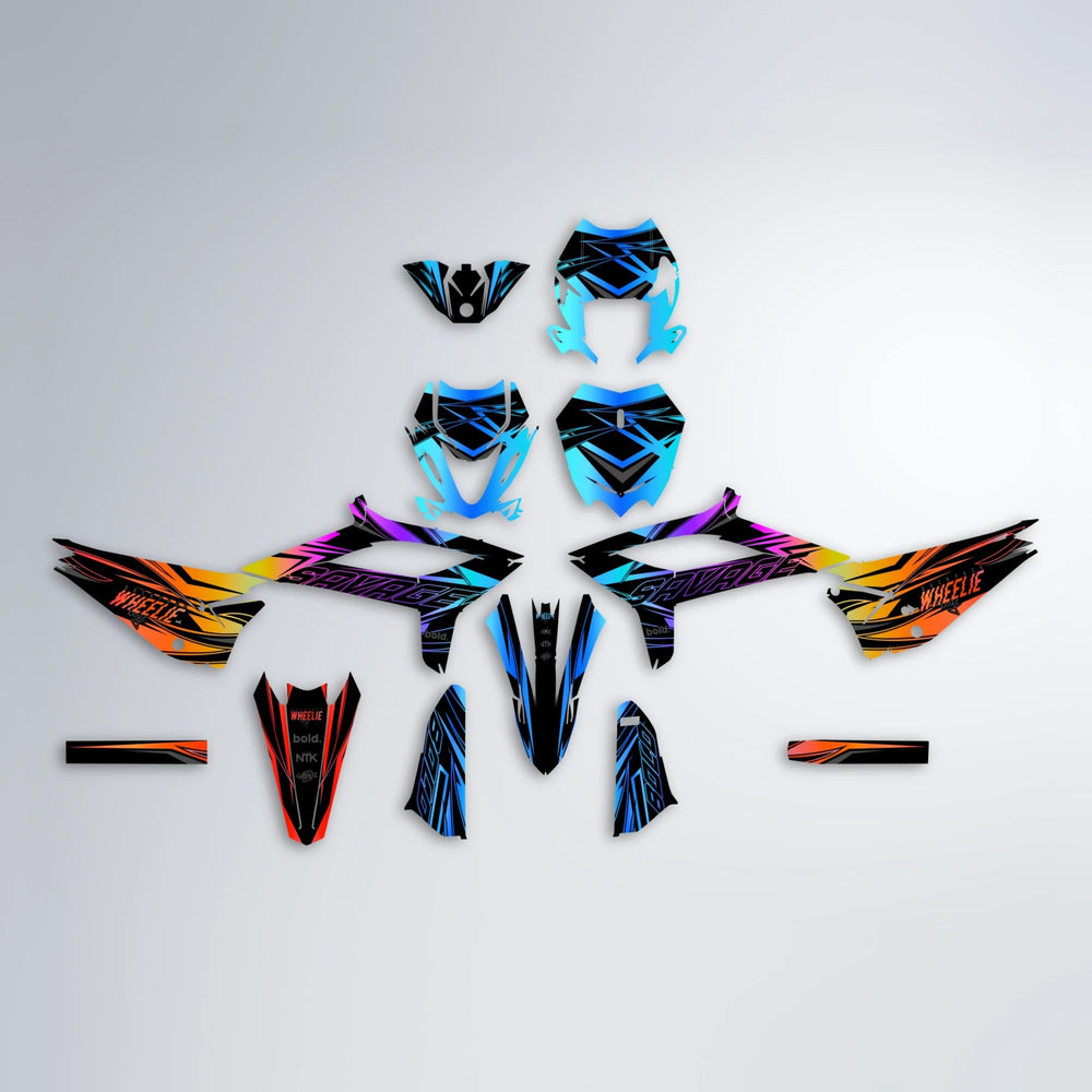 PRESENCE Beta graphics kit parts layout in Sunset Fade