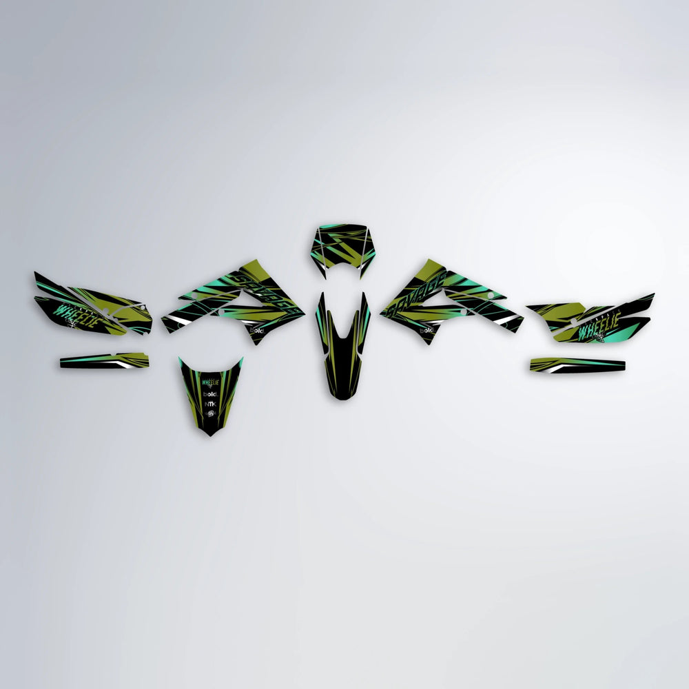 PRESENCE Derbi Senda graphics kit parts layout in Olive