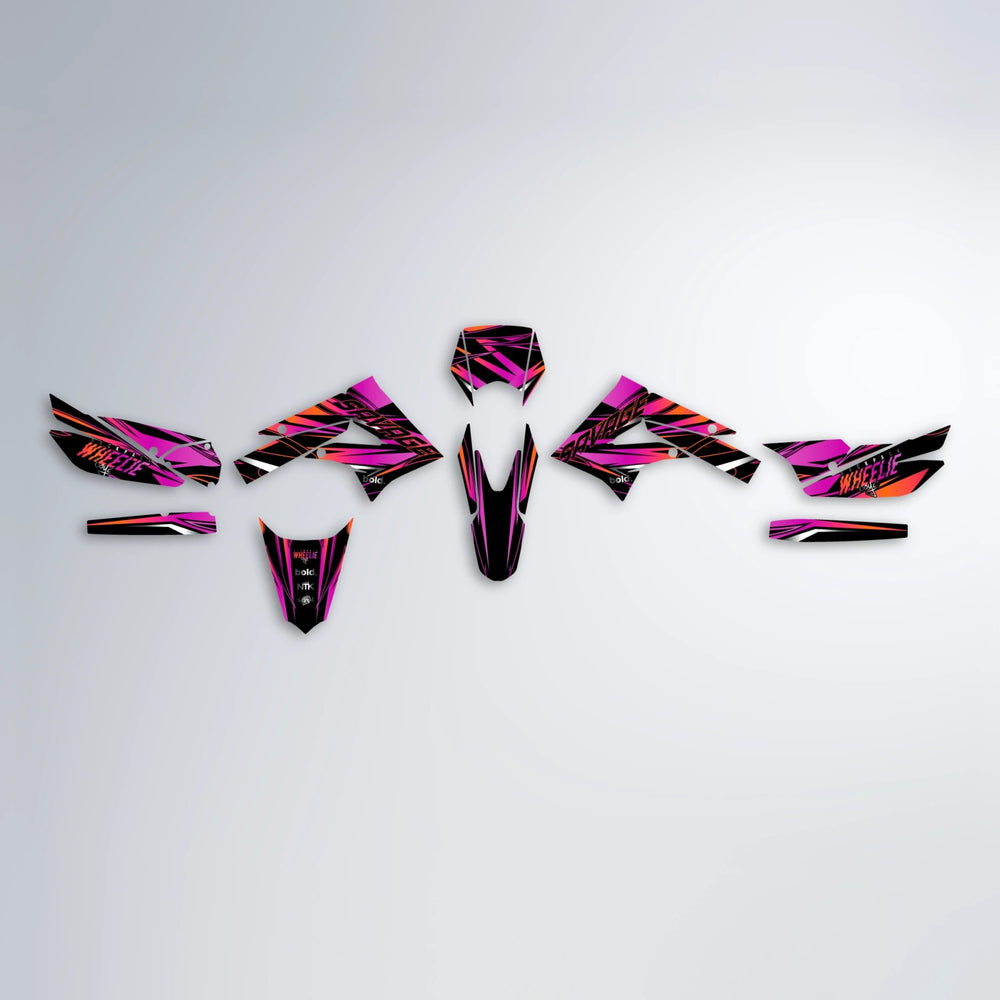 PRESENCE Derbi Senda graphics kit parts layout in Pink